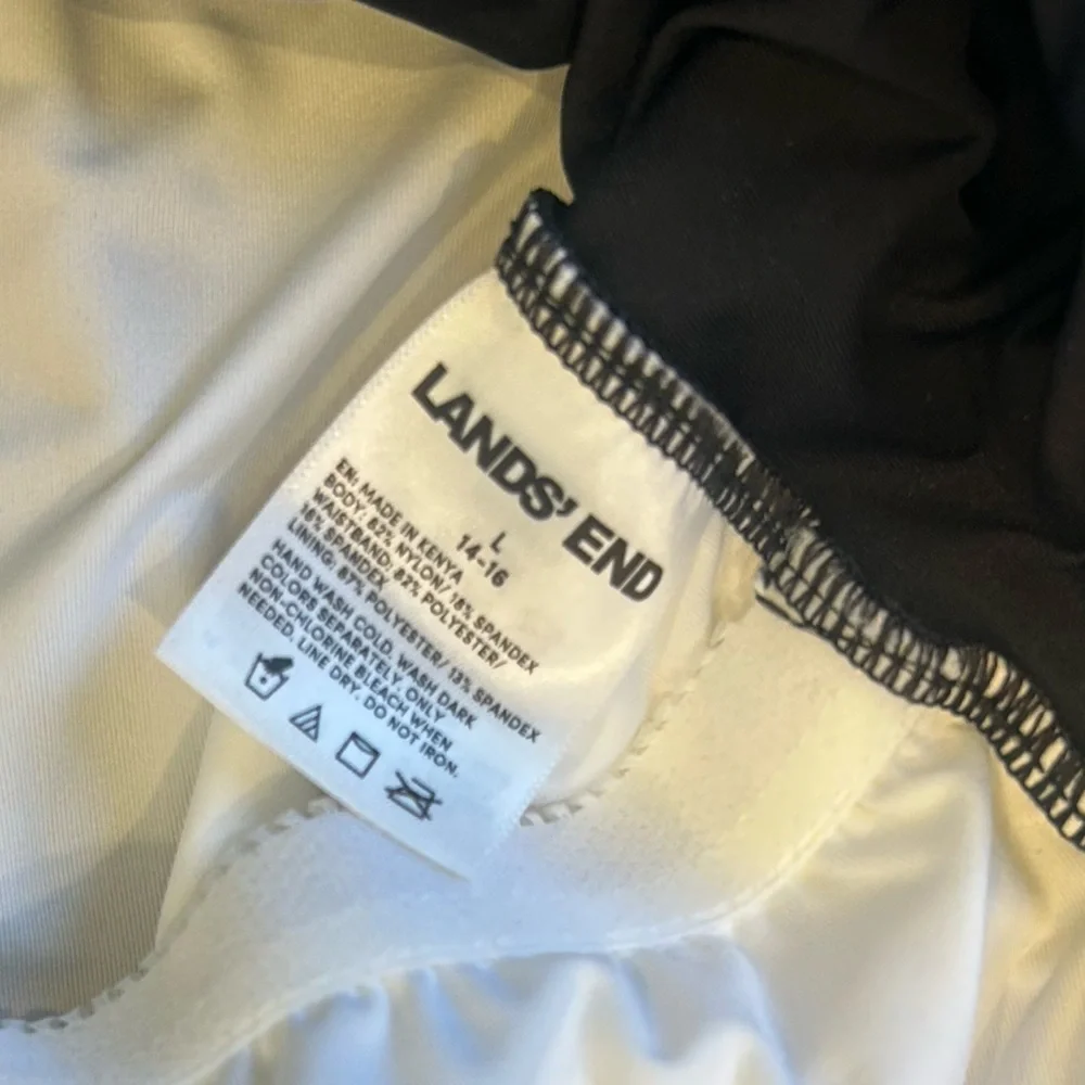 Lands' End Slimming Slender One Piece Swimsuit Sz L 14-16 Black White Modest - Picture 4 of 8